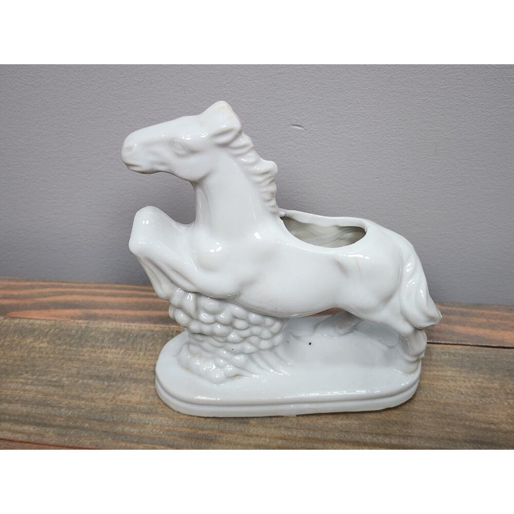 Vintage White Horse Planter Home Decor 5"